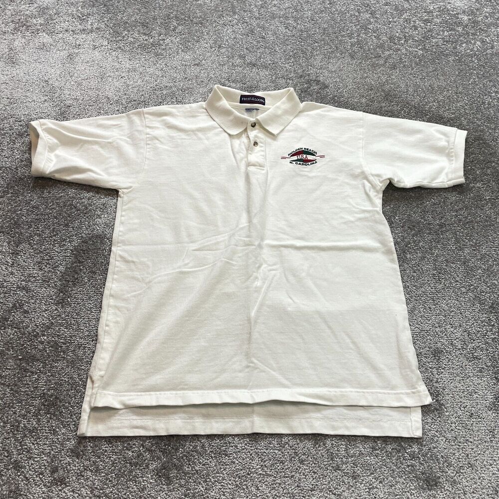 Fruit of the Loom Polo Shirt Mens Large White Holden Beach North Carolina Logo